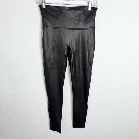 Spanx Leggings Women Large Faux Leather Black Stretch Shaping High Rise W - Picture 1 of 6